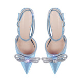 kamames Onlymaker Women Pointed Toe Elegant Sandals Crystal Butterfly-knot Ankle Strap Buckle Thin High Heels Wedding Party Dress Shoes