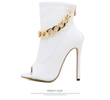 kamames New Roman Style Basic Sandal Boots Women's White High Heels Heels Sexy Metal Chain Design Open Toe Party Shoes