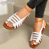 kamames Women Sandals Woman Gladiator Open Toe Casual Beach Shoes Female Hollow Out Flats Women's Outdoor Summer Footwear Plus Size