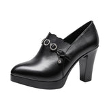 kamames Autumn And Winter New Thick-Heeled Ultra-High-Heel Muffin Thick-Soled Waterproof Platform Single Shoes Deep Mouth Waterproof Platform Women's Leather Shoes