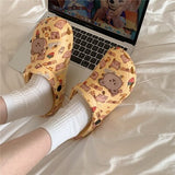 Women's Sandals Korea Ins Style Cute Cartoon Little Bear Deco Hole Shoes Antislip Thicken Sole Outdoor Beach Summer Flats Slides