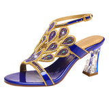 kamames High-Heeled Sandals Women's Water Diamond 2024 Summer New French Girls' Gentle Shoes Thick-Heeled Leather Crystal Wedding Shoes