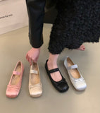 kamames Pink Ballet Shoes Fairy Shoes 2024 New Spring Vintage Satin Silver Mary Jane Shoes