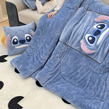 Stitch Design 2-in-1 Pillow & Throw Blanket Combo – Contemporary Cartoon Character Themed All-Season Comfort, Woven Polyester Portable Cushion Quilt with 180-200g Fabric Weight, Ideal for Travel & Office