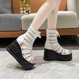 kamames Summer New Fashion Sandals Women's Shoes Zipper Open Toe Wedge Polyurethane Sandals PU ladies shoes and sandals pumps