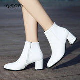 kamames Black Women Boots Comfy Square High Heel Ankle Boots Fashion Pointed Toe Zipper Boots Autumn Winter Ladies Shoes 2021