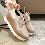 kamames Spring Women Shoes Flat Platforms serpentine Lace-Up Wedges Sneakers Ladies Oxfords Woman Flats Casual flats