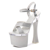 kamames New Female Steel Pipe Dance Shoes Sandals Women Glitter Fashion Sexy High Heels 17.5CM Platform Party Wedding Summer Women Shoes