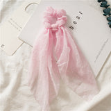 Korean Bow Long Ribbon Hair Scrunchie Chiffon Floral Print Sweet Elastic Hair Band Ponytail Hair Scarf Hair Tie Hair Accessories