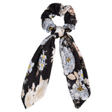 Korean Bow Long Ribbon Hair Scrunchie Chiffon Floral Print Sweet Elastic Hair Band Ponytail Hair Scarf Hair Tie Hair Accessories
