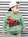 Boys' Cozy Fleece-Lined Christmas Sweatshirt with Santa & Truck Print - Casual Long Sleeve Pullover for Fall/Winter