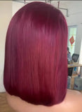 Wholesale 250% density 5*5 human hair BOB short straight hair wig burgundy 99J straight human 14 inches