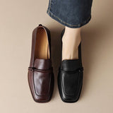 kamames New Black Mary Jane Single Shoes With Thick Soles Brown English Style JK Small Leather Shoes Flat-Soled Work Shoes