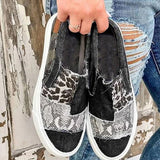 kamames Autumn And Winter New Large-Size Women's Shoes Snakeskin Spliced Polyurethane Flat-Bottomed Canvas Shoes Women's Singles Shoes