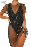 kamames Women Sexy Swimwear Bikini Cover Ups Beachwear Sequined Sparky Mesh Sheer Dress See Through Stars Bathing Suit Swimwear Swimsuit