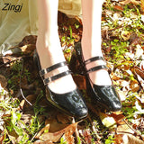 kamames Patent Leather Women Pumps Retro Thick High-heeled Female Pumps Square Heels Scalp Vintage Women Mary Jane Shoes