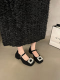 kamames Diamond Mary Jane Women's Shoes 2024 New Spring And Autumn Winter High-Heeled Shoes Black Evening Shoes