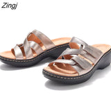 kamames Slippers Open Toe Non-Slip Ladies Slides Fashion Adjustable Casual Wedge Shoes Solid Beach Footwear Women Sewing Slippers