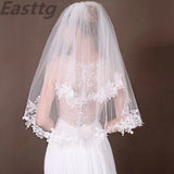 kamames white/ivory Two Layers Elbow Length Veil Applique Lace Soft Tulle wedding veil  bridal veils with comb Wedding Accessories