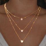 3-Layer Necklace With Rhinestone Pendants - Heart, Star, And Teardrop, Perfect For Holidays And Everyday Wear - Retro & Chic Style