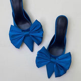 kamames Summer Women's Slippers Bowknot Cat Heel Low Heel Mid Heel Pointed Toe Shoes Slippers High Heels 217-1