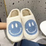 2021 Winter Women's Shoes Retro Smile Face Design Slippers for Home Fluffy Faux Fur Flats High Quality Version Woman Shoe