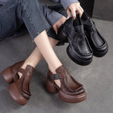 kamames kamames Heel Thick Bottom Tou Hollow Women's Sandals Round Head Buckle Type Seam High Heel Women's Shoes