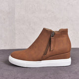 kamames New Ladies Vulcanized Shoes Fashion Side Zipper Wedge Casual Sports Shoes Round Toe Mid-heel Inner Increase Women's Shoes