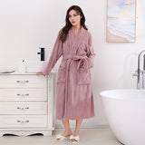 1pc Plush Coral Fleece Bathrobe - Ultra-Soft, Thickened Long Sleeve Loungewear with Absorbent Fabric, Belt, and Pocket for Cozy Home and Bathroom Use