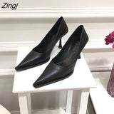 kamames NEW Women's Shoes LEATHER Woman High Heels Pointed toe Women Pumps for Fashion Office Lady Slip on Sock Free White Black