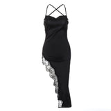 kamames kamames Women's Wear 2024 New Summer Fashion Sexy Show Back Slim Lace Halter Dress Female