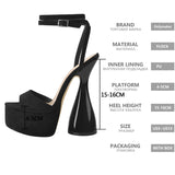 kamames Onlymaker Women Peep Toe Sandals Black Flock Platform Ankle Strap High Heel Shoes Female Big Size Party Dress Sexy Sandals