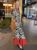 Zingj Round Neck Long Sleeve Print Maxi Dress Women Chic Bohemian Slim Fit Long Robes 2024 Fashion Lady Party Evening Vestidos