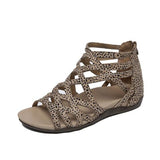 kamames Summer Shoe of Women Round Toe Hollow Wedges Sandals Casual Closed Toe Flat Rome Sandals Plus Size 43 Leopard Sandals