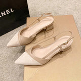 Sandals French style baotou sandals with pointed straight toe and nude color high heels for womens summer new thick heel shoes 5cm Y240604OGXZ