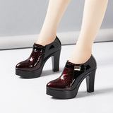 kamames Mouth Single Shoes Thick Heel Waterproof Platform 2023 Autumn And Winter New Lacquer Leather Color High Heel Large Size Work Shoes