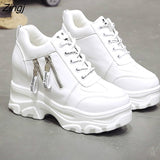 kamames Women Shoes 2023 New Fashion Dad Shoes Spring Female Casual Sneakers Wedge High Heel Beige/White Sneakers Zipper