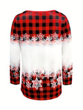 Long Sleeve Casual Merry Christmas Print Crew Neck T-shirt for Fall & Winter, Women's Clothing