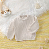 Classic Long Sleeved Knitted Pullover Sweater for Baby Boys - Soft Slight Stretch Polyester Fabric, Crew Neck, Regular Fit - Hand Washable, Perfect for Fall and Winter Seasons