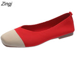 kamames NEW Women Slip On Flat Loafers Patchwork Square Toe Shallow Ballet Flats Shoes knitting Casual Flat Shoes Ballerina Flats