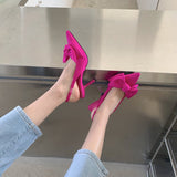 kamames kamames Sandals Women Summer 2023 New High Heels Bow Tip Shallow Heel Thin Heel Strip Single Shoes