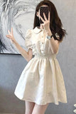 kamames Sleeve Dress Women Elegant Popular Simple Solid Ins Young Ladies Korean Style College Cosy Summer Street Wear New Arrival