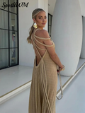 Zingj Hollow Out Lace Up Backless Women Long Dress Sexy Off Shoulder Sleeveless Maxi Dresses 2024 Summer Party Vacation Vestidos