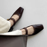 kamames Maillard Square Head Mary Jane Shoes 2024 Early Spring New Thick Heel One-Word Buckle Single Boot Vintage Women's Shoes