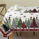 60x84 inches Festive Holiday Tablecloth - Vibrant Black and Red Plaid Rectangle Table Cover with Merry Christmas Border - Machine Woven, Washable, Stain-Resistant, Easy-Care, and Durable Polyester Fabric for Party, Picnic, and Dinner Decorations