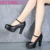 GKTINOO Genuine Leather shoes Women Round Toe Pumps Sapato feminino High Heels Fashion Black Work Shoe Plus Size 33-43