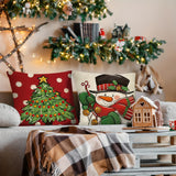 4pcs Linen Mixed Weave Christmas Santa Claus Snowman Christmas Tree Christmas Gift Throw Pillow Cover Home Decor, Room Decor, Bedroom Decor, Collectible Buildings Accessories (Cushion Is Not Included)