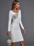 kamames Sleeve Bandage Dress 2022 New Womens White Bodycon Dress Elegant Sexy Sequin Evening Club Party Dress High Quality Summer