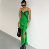 kamames 2022 Spring Summer Women Satin Slip Dress Female Solid Sexy Backless Satin Silk Long Evening Party Dresses Green Brown