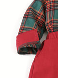 Boys' 2pcs Christmas Plaid Shirt & Suspender Pants Set - Perfect for Holidays, Birthdays, Weddings & More - Machine Washable